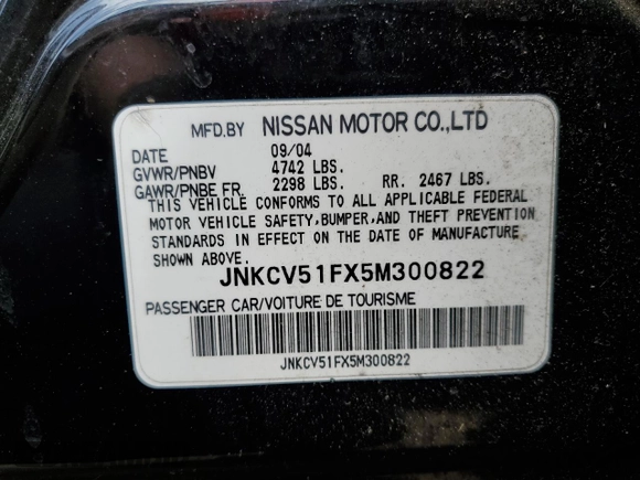 2005 Infiniti G35 with VIN JNKCV51FX5M300822, listed as a Copart auction lot 56136715 with 292,613 mi miles and Clean Title. Bid and sale history available at DreamBid. Image 12.