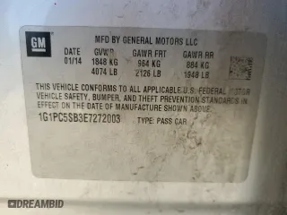 2014 Chevrolet Cruze 1LT with VIN 1G1PC5SB3E7272003, listed as a Copart auction lot 73808654 with 151,569 mi miles and Salvage Title. Bid and sale history available at carsss.com. Image 12.