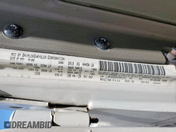 2004 Jeep Wrangler Sport z VIN 1J4FA49SX4P802341, wystawiony jako Copart lot #62752565 z przebiegiem 150 197 mil mil oraz Szkoda całkowita • Salvage title. Historia ofert i sprzedaży dostępna na DreamBid. Obrazek 12.