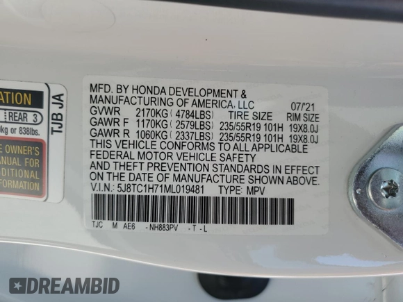 2021 Acura RDX w/Advance Package with VIN 5J8TC1H71ML019481, listed as a Copart auction lot 58740363 with 21,149 mi miles. Bid and sale history available at carsss.com. Image 13.