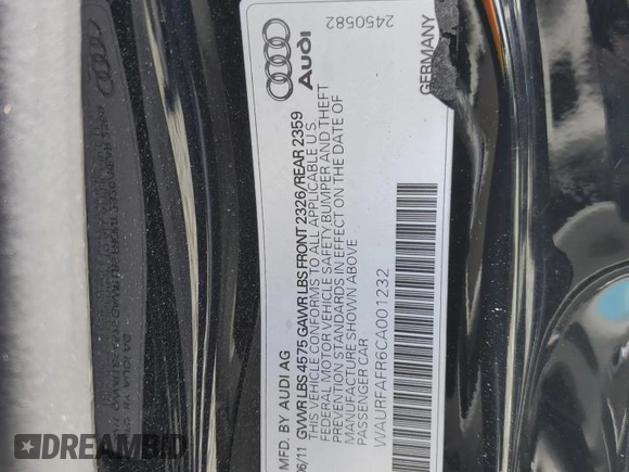 2012 Audi A5 Premium Plus z VIN WAURFAFR6CA001232, wystawiony jako Copart lot #56141765 z przebiegiem 128 433 mil mil oraz Szkoda całkowita • Salvage title. Historia ofert i sprzedaży dostępna na DreamBid. Obrazek 12.