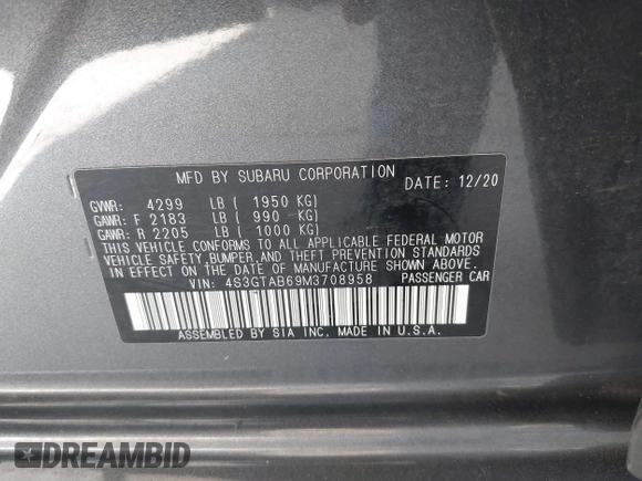 2021 Subaru Impreza с VIN 4S3GTAB69M3708958, выставлен на аукционе IAAI как лот 42363398 с пробегом 29 611 миль миль и . История ставок и продаж доступна на DreamBid. Изображение 9.