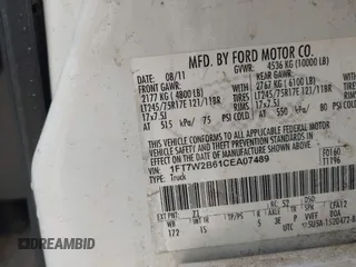 2012 Ford F-250 XL with VIN 1FT7W2B61CEA07489, listed as a IAAI auction lot 42036011 with 249,546 mi miles and . Bid and sale history available at DreamBid. Image 9.