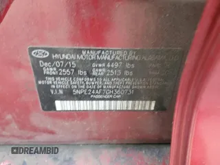 2016 Hyundai Sonata SE with VIN 5NPE24AF7GH360731, listed as a Copart auction lot 42288385 with 107,186 mi miles and Salvage Title. Bid and sale history available at DreamBid. Image 13.