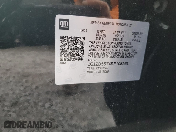 2024 Chevrolet Malibu LT with VIN 1G1ZD5ST4RF108561, listed as a Copart auction lot 55430135 with 42,884 mi miles and Salvage Title. Bid and sale history available at DreamBid. Image 12.