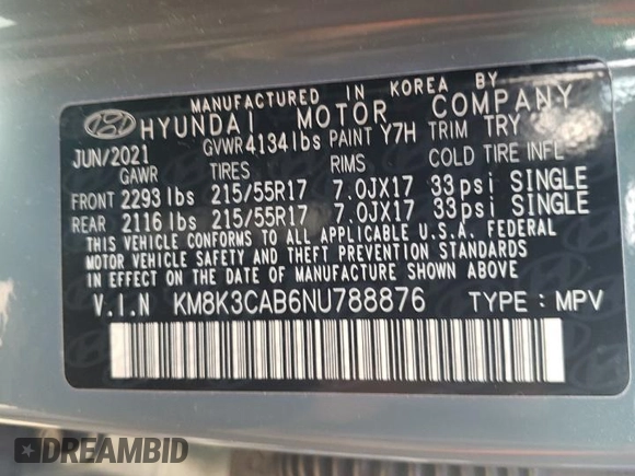2022 Hyundai Kona SEL with VIN KM8K3CAB6NU788876, listed as a Copart auction lot 42305193 with 5,497 mi miles. Bid and sale history available at carsss.com. Image 14.