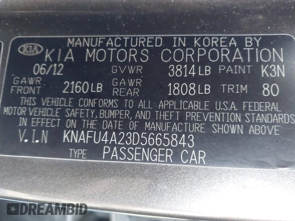 2013 Kia Forte EX with VIN KNAFU4A23D5665843, listed as a IAAI auction lot 41944758 with 1 mi miles. Bid and sale history available at carsss.com. Image 9.