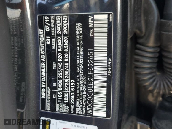 2020 Mercedes-Benz GLC 300 with VIN WDC0G8EB2LF692651, listed as a Copart auction lot 61568195 with 60,929 mi miles and Salvage title. Bid and sale history available at DreamBid. Image 13.