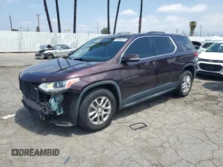 2018 Chevrolet Traverse LT Cloth z VIN 1GNERGKW6JJ200115, wystawiony jako Copart lot #54846515 z przebiegiem 79 785 mil mil oraz Szkoda całkowita • Salvage title. Historia ofert i sprzedaży dostępna na DreamBid. Obrazek 1.