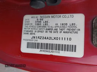 1990 Nissan 300ZX z VIN JN1RZ24A2LX011110, wystawiony jako IAAI lot #42367263 z przebiegiem 203 732 mil mil oraz . Historia ofert i sprzedaży dostępna na DreamBid. Obrazek 9.