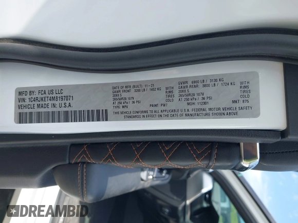 2021 Jeep Grand Cherokee Summit Reserve с VIN 1C4RJKET4M8197071, выставлен на аукционе IAAI как лот 42430824 с пробегом 36 927 миль миль и . История ставок и продаж доступна на DreamBid. Изображение 9.
