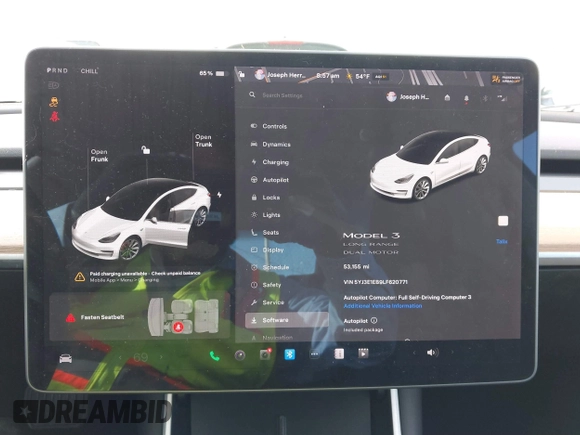 2020 Tesla Model 3 Long Range with VIN 5YJ3E1EB9LF620771, listed as a IAAI auction lot 41795008 with 53,155 mi miles and . Bid and sale history available at DreamBid. Image 7.