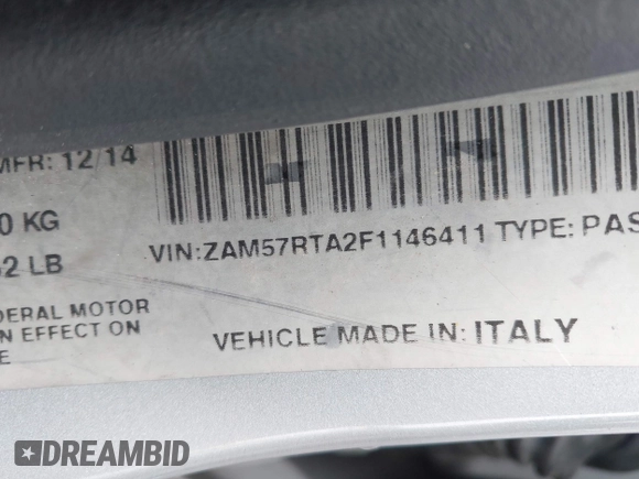 2015 Maserati Ghibli S Q4 with VIN ZAM57RTA2F1146411, listed as a IAAI auction lot 42359547 with 95,937 mi miles and . Bid and sale history available at DreamBid. Image 9.