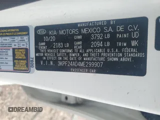 2021 Kia Forte LXS with VIN 3KPF24AD4ME299907, listed as a Copart auction lot 59294975 with 59,488 mi miles and Salvage title. Bid and sale history available at DreamBid. Image 13.
