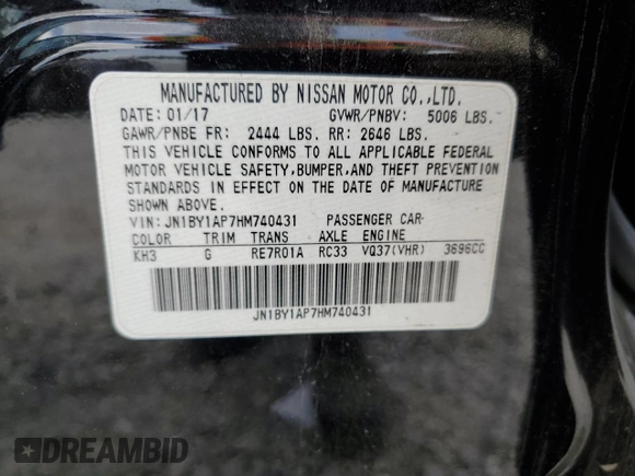 2017 Infiniti Q70 3.7 with VIN JN1BY1AP7HM740431, listed as a Copart auction lot 54449265 with 129,598 mi miles and Salvage title. Bid and sale history available at DreamBid. Image 12.
