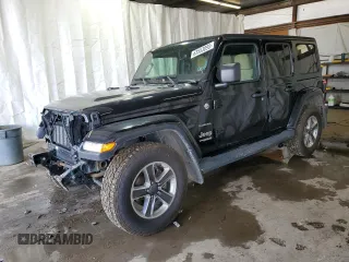 2019 Jeep Wrangler Unlimited Sahara with VIN 1C4HJXENXKW662973, listed as a Copart auction lot 63553095 with 74,977 mi miles and Salvage title. Bid and sale history available at DreamBid. Image 1.