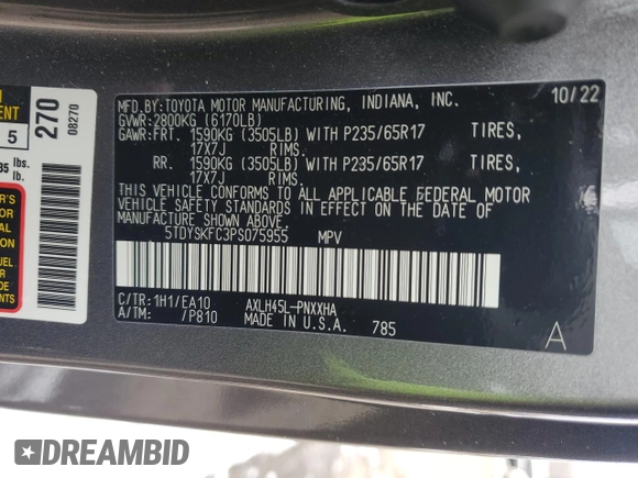 2023 Toyota Sienna XLE with VIN 5TDYSKFC3PS075955, listed as a Copart auction lot 43948445 with 24,477 mi miles and Salvage Title. Bid and sale history available at carsss.com. Image 14.