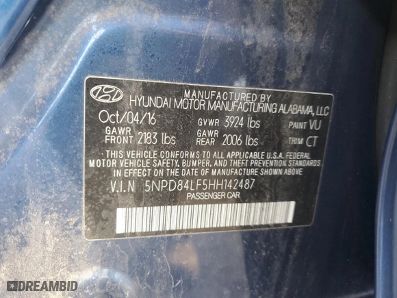 2017 Hyundai Elantra SE with VIN 5NPD84LF5HH142487, listed as a Copart auction lot 49611955 with 173,285 mi miles and Salvage Title. Bid and sale history available at carsss.com. Image 12.