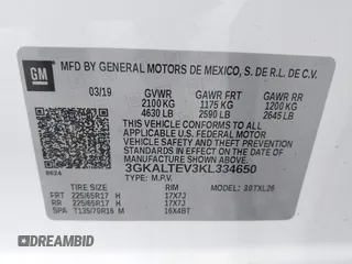 2019 GMC Terrain SLE z VIN 3GKALTEV3KL334650, wystawiony jako IAAI lot #42676507 z przebiegiem 74 280 mil mil oraz . Historia ofert i sprzedaży dostępna na DreamBid. Obrazek 9.