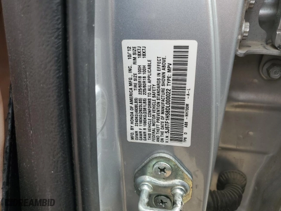 2013 Honda Crosstour EX-L with VIN 5J6TF1H58DL000022, listed as a Copart auction lot 71213754 with 0 mi miles and Salvage Title. Bid and sale history available at carsss.com. Image 13.