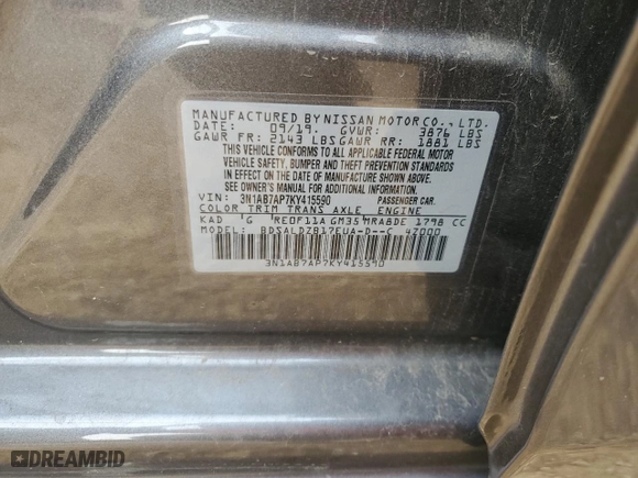 2019 Nissan Sentra S with VIN 3N1AB7AP7KY415590, listed as a Copart auction lot 42773915 with 113,524 mi miles and Salvage Title. Bid and sale history available at carsss.com. Image 13.