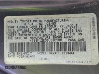 1995 Toyota Camry LE z VIN 4T1SK12E3SU576500, wystawiony jako IAAI lot #42186816 z przebiegiem 216 809 mil mil oraz . Historia ofert i sprzedaży dostępna na DreamBid. Obrazek 9.