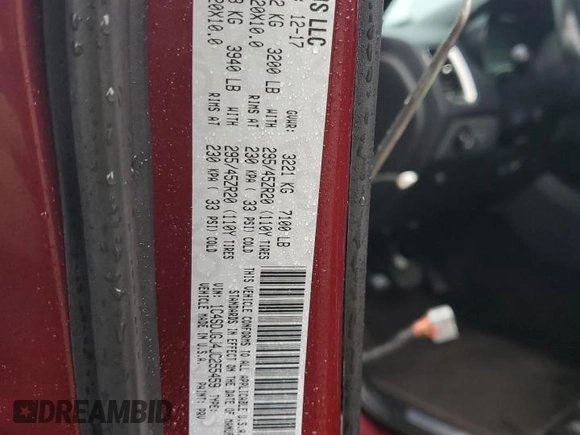2018 Dodge Durango SRT with VIN 1C4SDJGJ4JC255459, listed as a Copart auction lot 84841844 with 72,473 mi miles and Salvage Title. Bid and sale history available at DreamBid. Image 13.