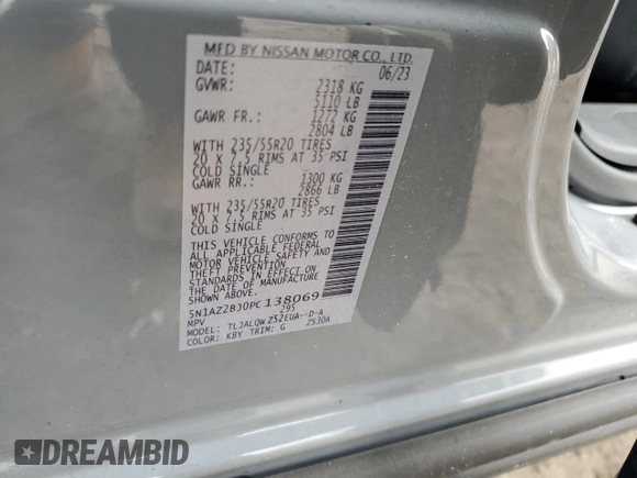 2023 Nissan Murano SV z VIN 5N1AZ2BJ0PC138069, wystawiony jako Copart lot #41884095 z przebiegiem 15 443 mil mil oraz Szkoda całkowita • Salvage title. Historia ofert i sprzedaży dostępna na DreamBid. Obrazek 14.