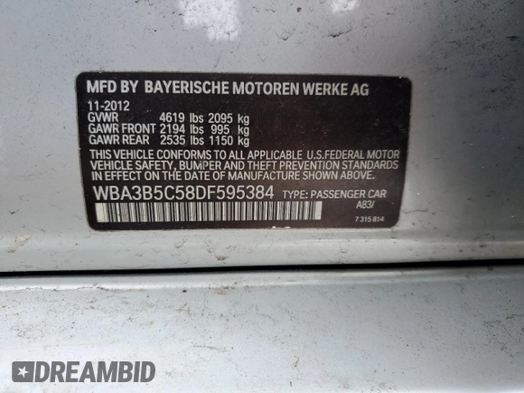 2013 BMW 3 Series 328i xDrive with VIN WBA3B5C58DF595384, listed as a Copart auction lot 49983605 with 162,438 mi miles and Salvage Title. Bid and sale history available at carsss.com. Image 12.