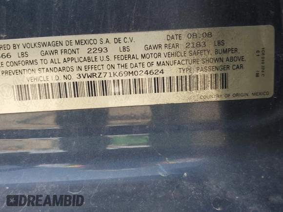 2009 Volkswagen Jetta SE с VIN 3VWRZ71K69M024624, выставлен на аукционе IAAI как лот 41919261 с пробегом 141 601 миль миль и . История ставок и продаж доступна на DreamBid. Изображение 9.