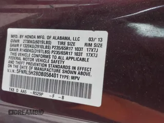 2013 Honda Odyssey LX with VIN 5FNRL5H28DB058401, listed as a IAAI auction lot 42050892 with 221,016 mi miles and . Bid and sale history available at carsss.com. Image 9.