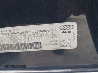 2012 Audi A8 with VIN WAURVAFDXCN017546, listed as a IAAI auction lot 39830968 with 123,089 mi miles and . Bid and sale history available at DreamBid. Image 9.