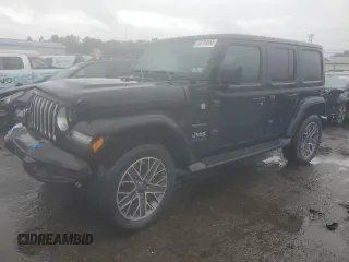 2023 Jeep Wrangler Sahara with VIN 1C4JJXP60PW684754, listed as a Copart auction lot 58789855 with 21,423 mi miles and Salvage title. Bid and sale history available at DreamBid. Image 1.