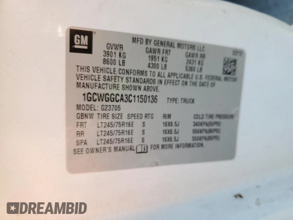 2012 Chevrolet Express Cargo Van with VIN 1GCWGGCA3C1150136, listed as a Copart auction lot 81989674 with 294,228 mi miles and Salvage Title. Bid and sale history available at carsss.com. Image 13.