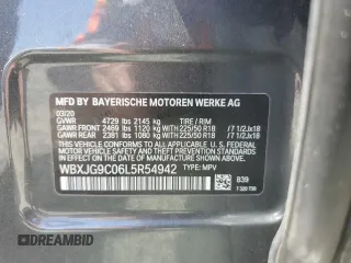2020 BMW X1 xDrive28i с VIN WBXJG9C06L5R54942, выставлен на аукционе Copart как лот 54262435 с пробегом 65 217 миль миль и Списание • Salvage title. История ставок и продаж доступна на DreamBid. Изображение 13.
