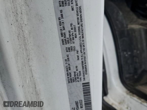 2023 Ram ProMaster Cargo with VIN 3C6MRVJGXPE544997, listed as a Copart auction lot 89184535 with 117,618 mi miles and Salvage Title. Bid and sale history available at DreamBid. Image 13.