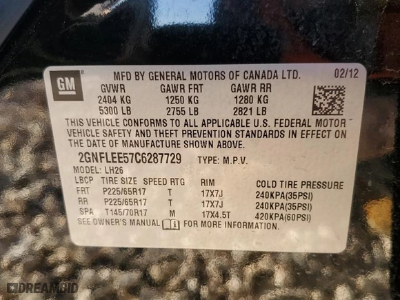 2012 Chevrolet Equinox LT w/1LT with VIN 2GNFLEE57C6287729, listed as a Copart auction lot 74038854 with 35,245 mi miles and Clean Title. Bid and sale history available at carsss.com. Image 14.