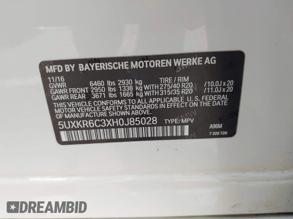 2017 BMW X5 xDrive50i с VIN 5UXKR6C3XH0J85028, выставлен на аукционе IAAI как лот 41889220 с пробегом 107 105 миль миль и . История ставок и продаж доступна на DreamBid. Изображение 9.