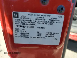 2001 GMC Sierra 1500HD SLE z VIN 1GTGK13U41F146333, wystawiony jako Copart lot #72971344 z przebiegiem Nie podano mil oraz Szkody całkowita. Historia ofert i sprzedaży dostępna na DreamBid. Obrazek 12.