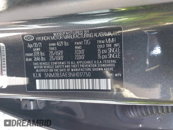 2022 Hyundai Tucson SEL with VIN 5NMJB3AE3NH017750, listed as a IAAI auction lot 41195292 with 67,035 mi miles. Bid and sale history available at carsss.com. Image 9.