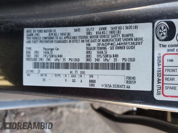 2017 Ford Fiesta Titanium with VIN 3FADP4CJ4HM136297, listed as a Copart auction lot 88371325 with 113,078 mi miles and Clean Title. Bid and sale history available at DreamBid. Image 12.