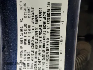 2014 Honda Accord Sedan EX-L with VIN 1HGCR2F85EA147056, listed as a Copart auction lot 53037755 with 100,564 mi miles and Salvage Title. Bid and sale history available at carsss.com. Image 14.