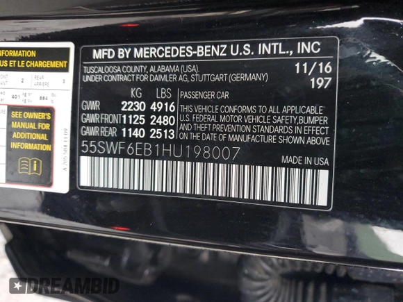 2017 Mercedes-Benz C 43 AMG with VIN 55SWF6EB1HU198007, listed as a Copart auction lot 48469895 with 110,341 mi miles and Salvage Title. Bid and sale history available at DreamBid. Image 13.