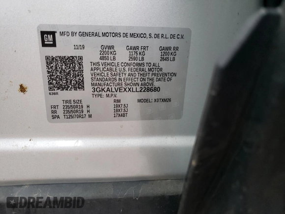 2020 GMC Terrain SLT with VIN 3GKALVEXXLL228680, listed as a Copart auction lot 41473725 with 26,269 mi miles and Salvage title. Bid and sale history available at DreamBid. Image 12.
