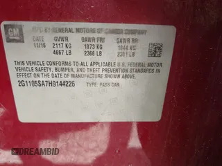 2017 Chevrolet Impala LT with VIN 2G1105SA7H9144226, listed as a IAAI auction lot 42036370 with 118,889 mi miles and . Bid and sale history available at DreamBid. Image 9.