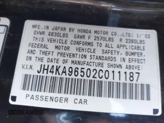 2002 Acura RL with VIN JH4KA96502C011187, listed as a IAAI auction lot 41324456 with 181,284 mi miles and . Bid and sale history available at DreamBid. Image 9.