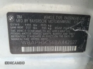 2011 BMW 3 Series 328i with VIN WBAPH5C56BA442027, listed as a Copart auction lot 62583355 with 154,066 mi miles and Salvage title. Bid and sale history available at DreamBid. Image 13.