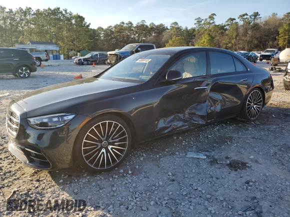 2023 Mercedes-Benz S 580 with VIN W1K6G7GB3PA203111, listed as a Copart auction lot 46899145 with 10,445 mi miles and Salvage Title. Bid and sale history available at DreamBid. Image 1.