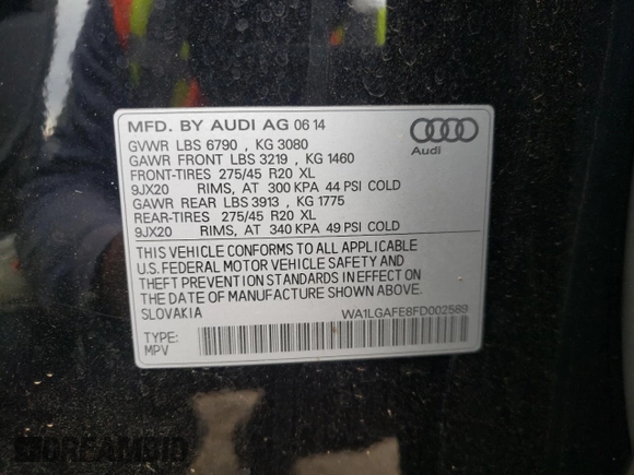 2015 Audi Q7 3.0T Premium Plus with VIN WA1LGAFE8FD002589, listed as a Copart auction lot 68505282 with 106,813 mi miles. Bid and sale history available at carsss.com. Image 16.