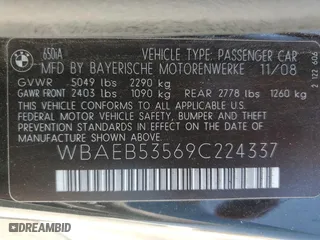 2009 BMW 6 Series 650i with VIN WBAEB53569C224337, listed as a Copart auction lot 68148974 with 75,057 mi miles and Salvage Title. Bid and sale history available at carsss.com. Image 14.